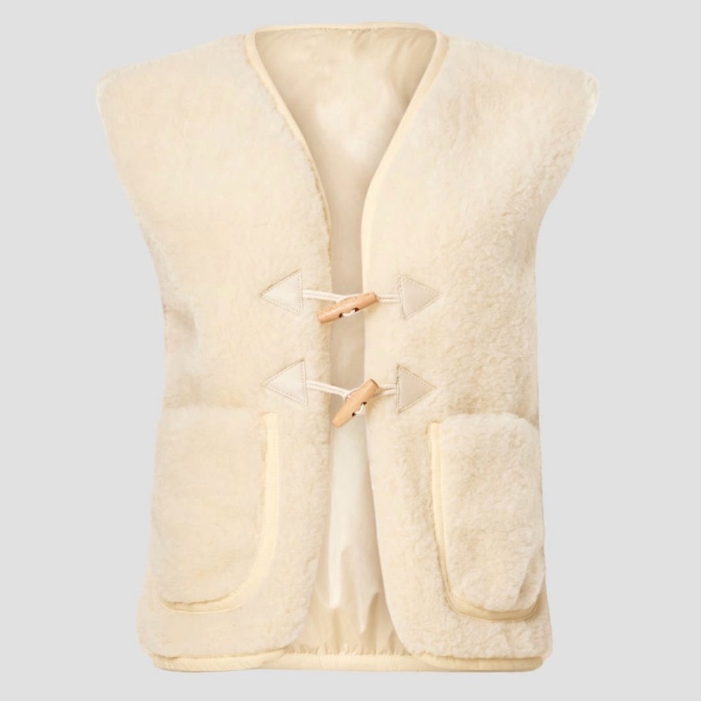 A.P.C. Cream Shearling Vest with Toggle Closures
